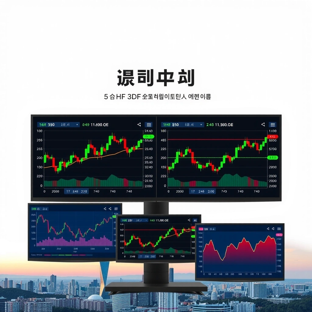 Professional trading terminal interface with neon charts and market data