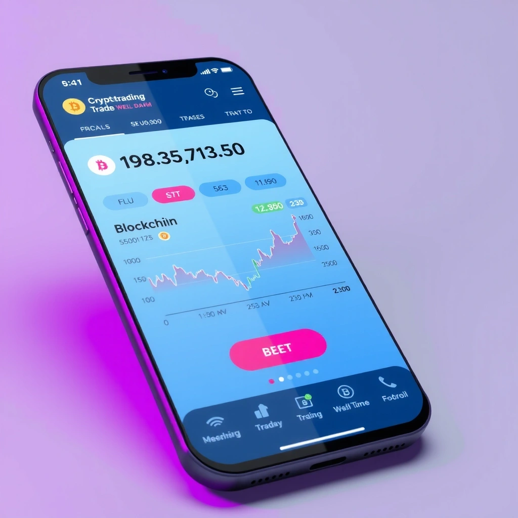 Cryptocurrency trading platform interface with blockchain visualization